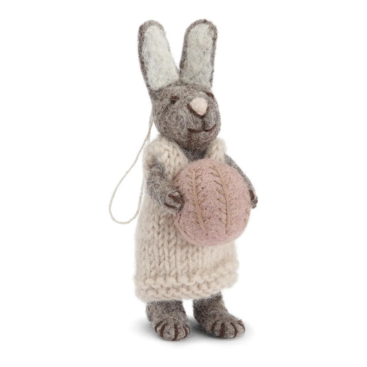 Felt Grey Bunny - in Dress with Lavender Egg