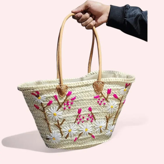 French Market Tote - Embroidered Floral Large