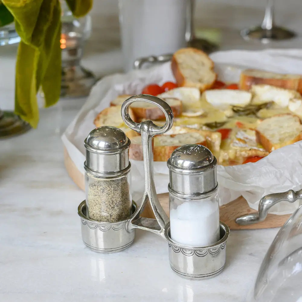 Pewter Tavola Salt and Pepper with Caddy