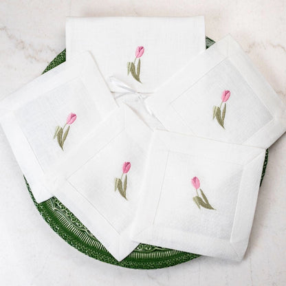 Cocktail Napkin Set - Pink Tulip