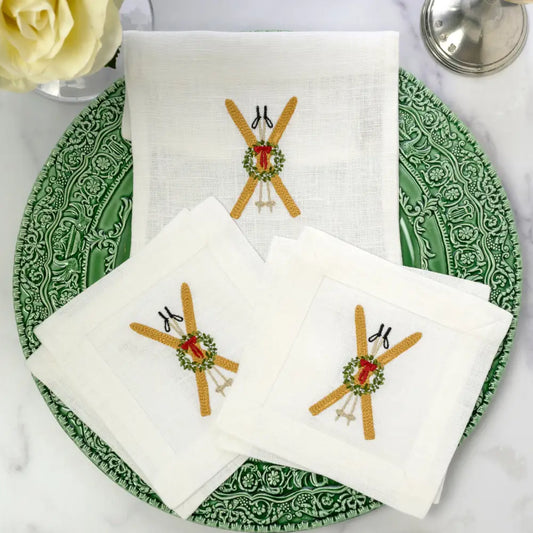 Cocktail Napkin Set - Vintage Skis