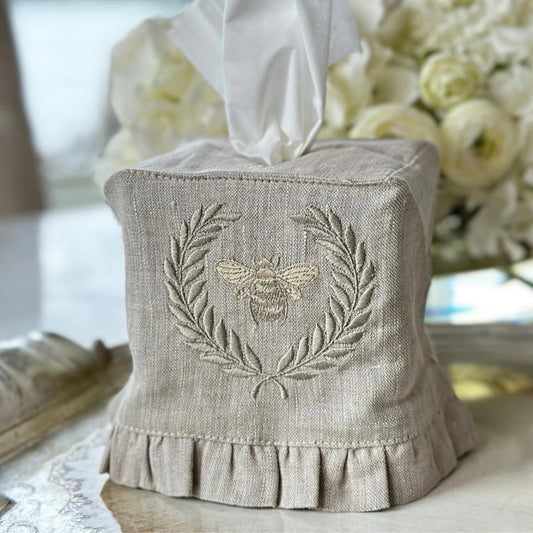 Tissue Box Cover - Bumble Bee Flax with Ruffle