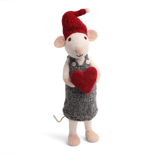 Big Felt White Mouse - with Heart in Dress