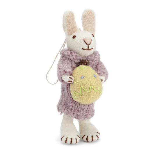 Felt White Bunny - in Dress with Yellow Egg