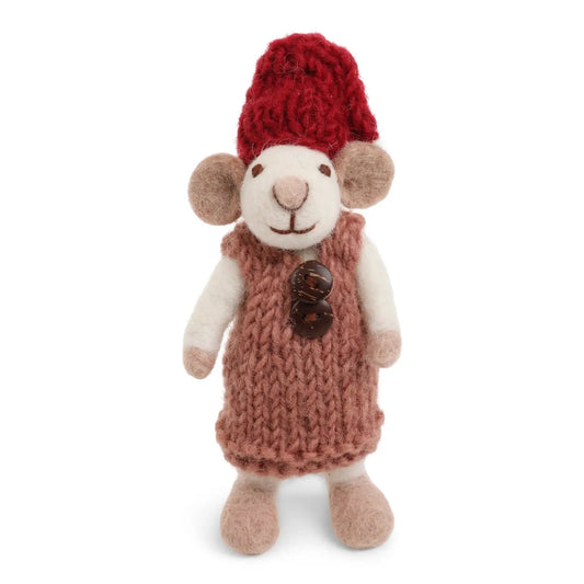 Baby Felt White Mouse - in Rose Dress