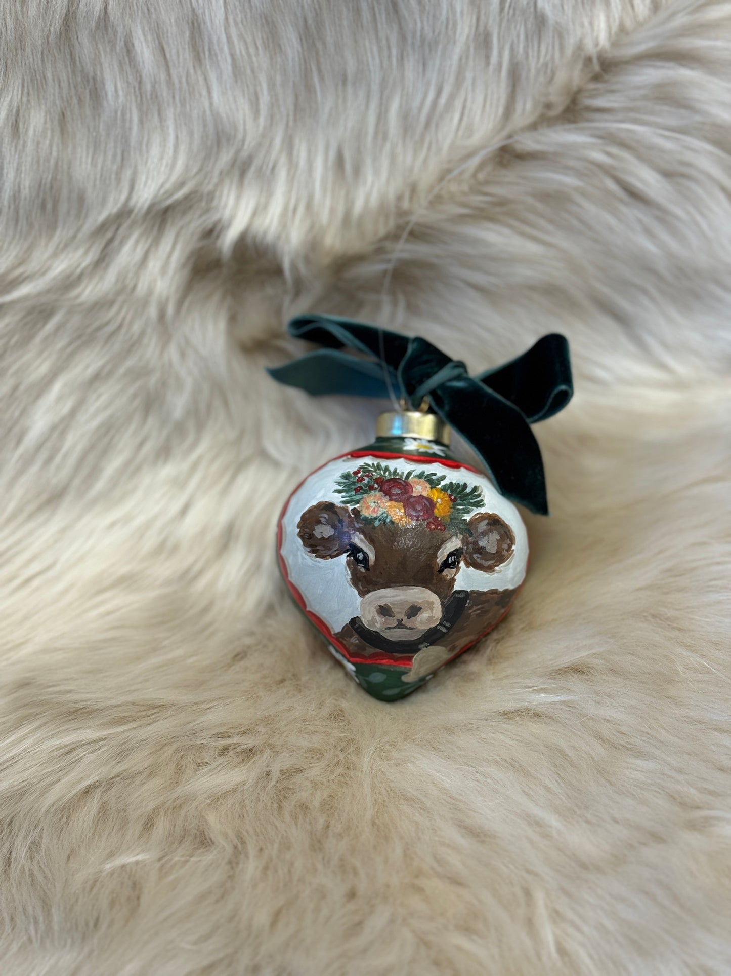 Sarah Maggie Hand Painted Ornament - Austrian Cow