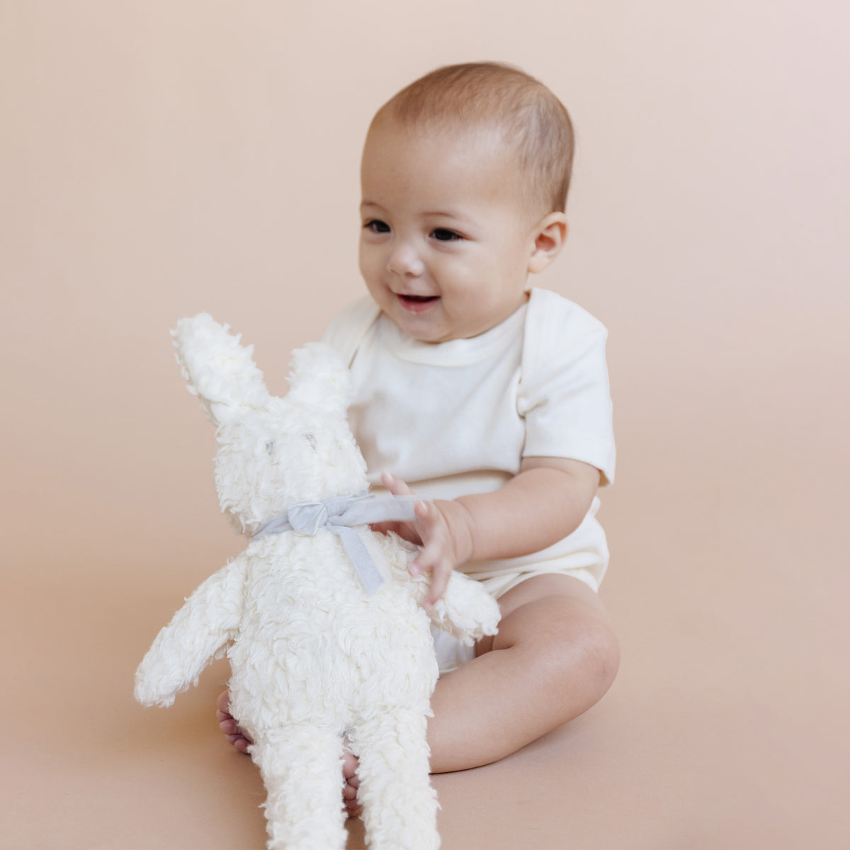 Sherpa Bunny with Velvet Bow - Grey