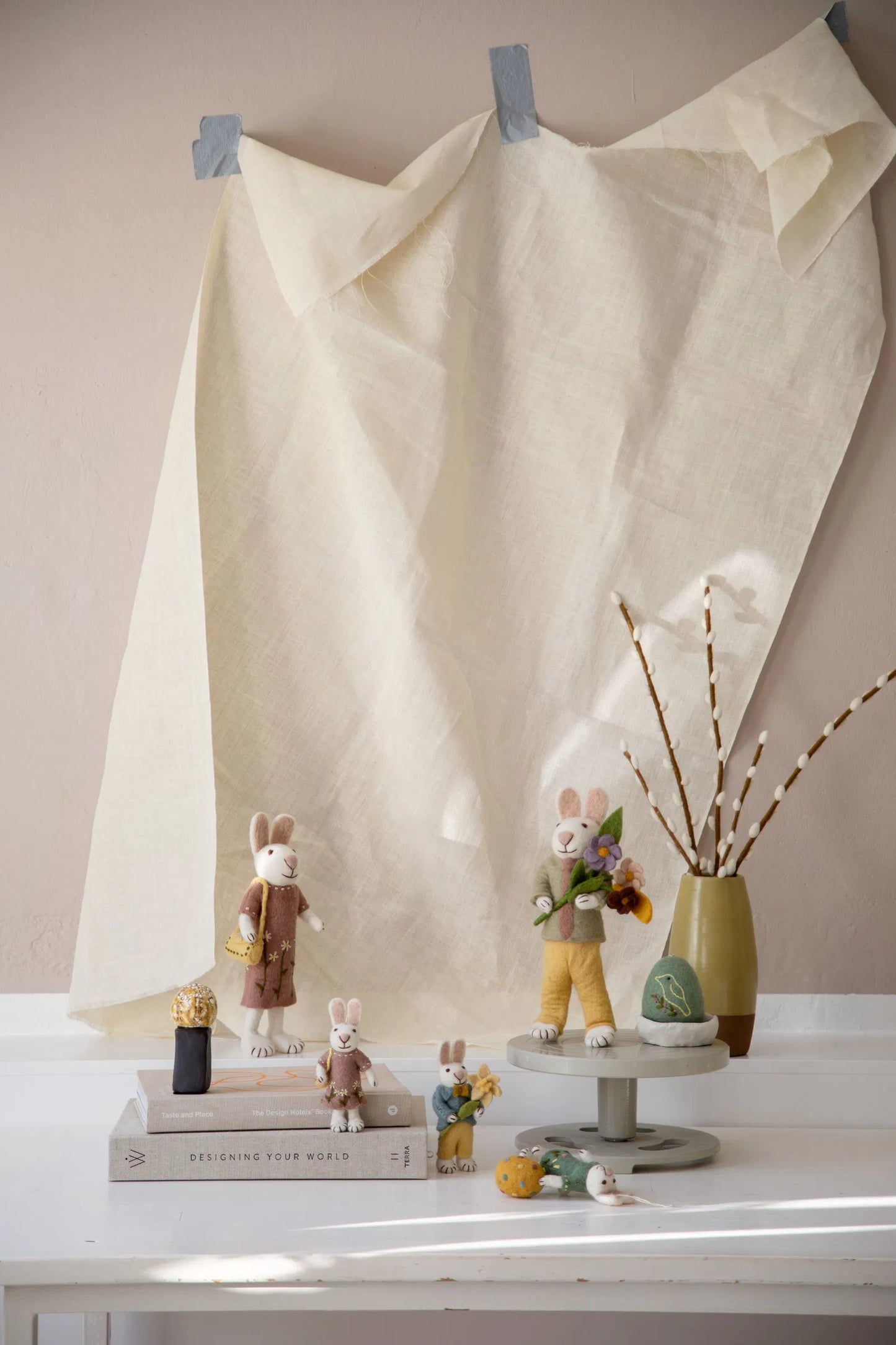 Big Felt White Bunny - in Dress with Purse
