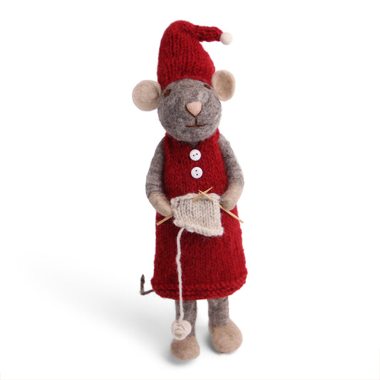 Big Felt Grey Mouse - Knitting in Dress