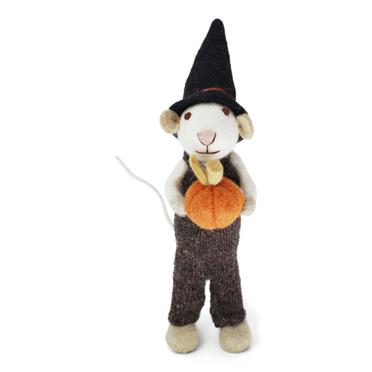 Big Felt White Mouse - with Pumpkin in Overalls