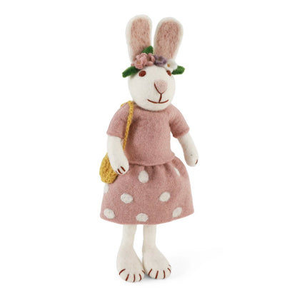 Big Felt White Bunny - in Dress with Flower Hair Band