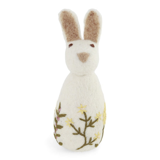 Ornament - Bunny with Flower Embroidery - White - Big
