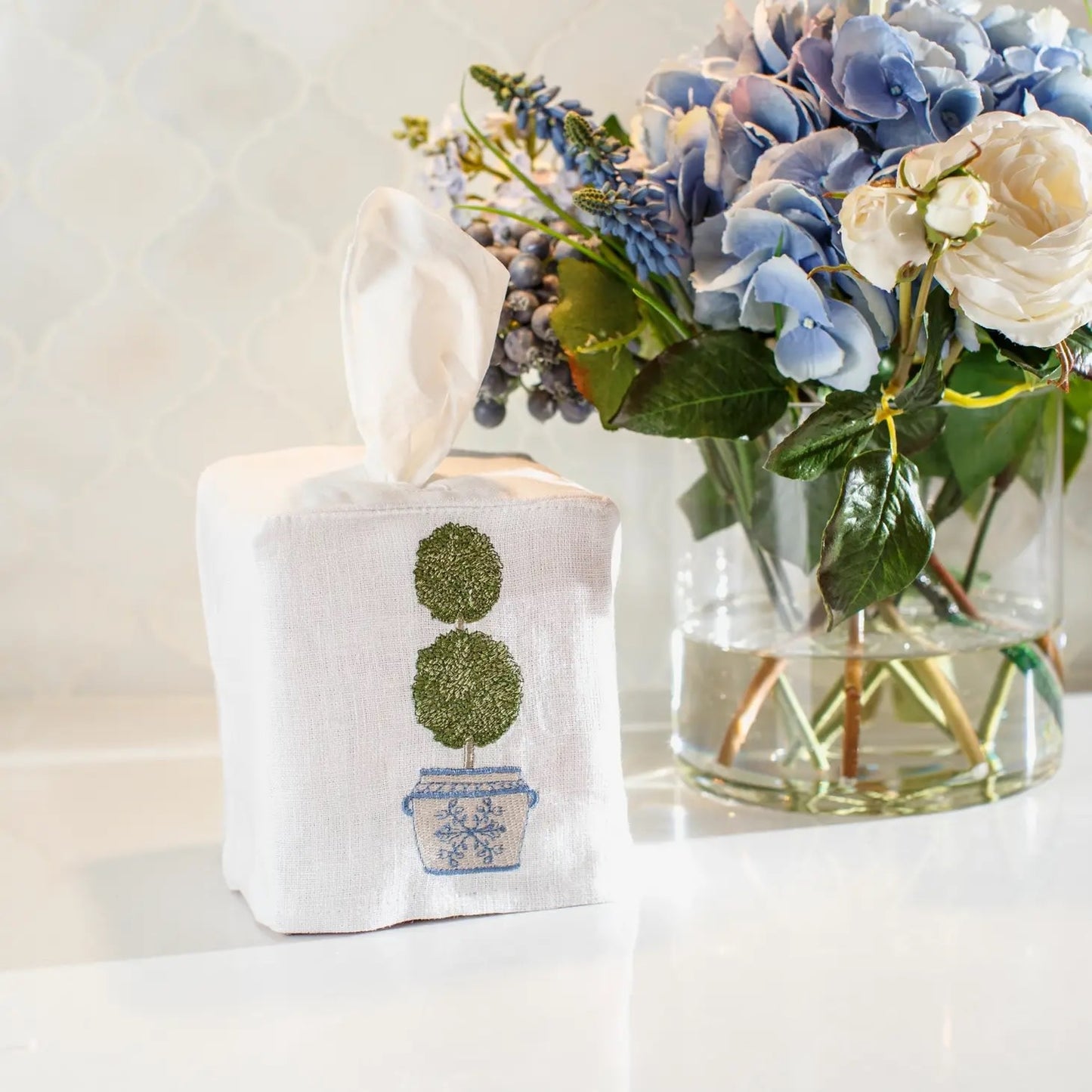 Tissue Box Cover - Double Boxwood Topiary