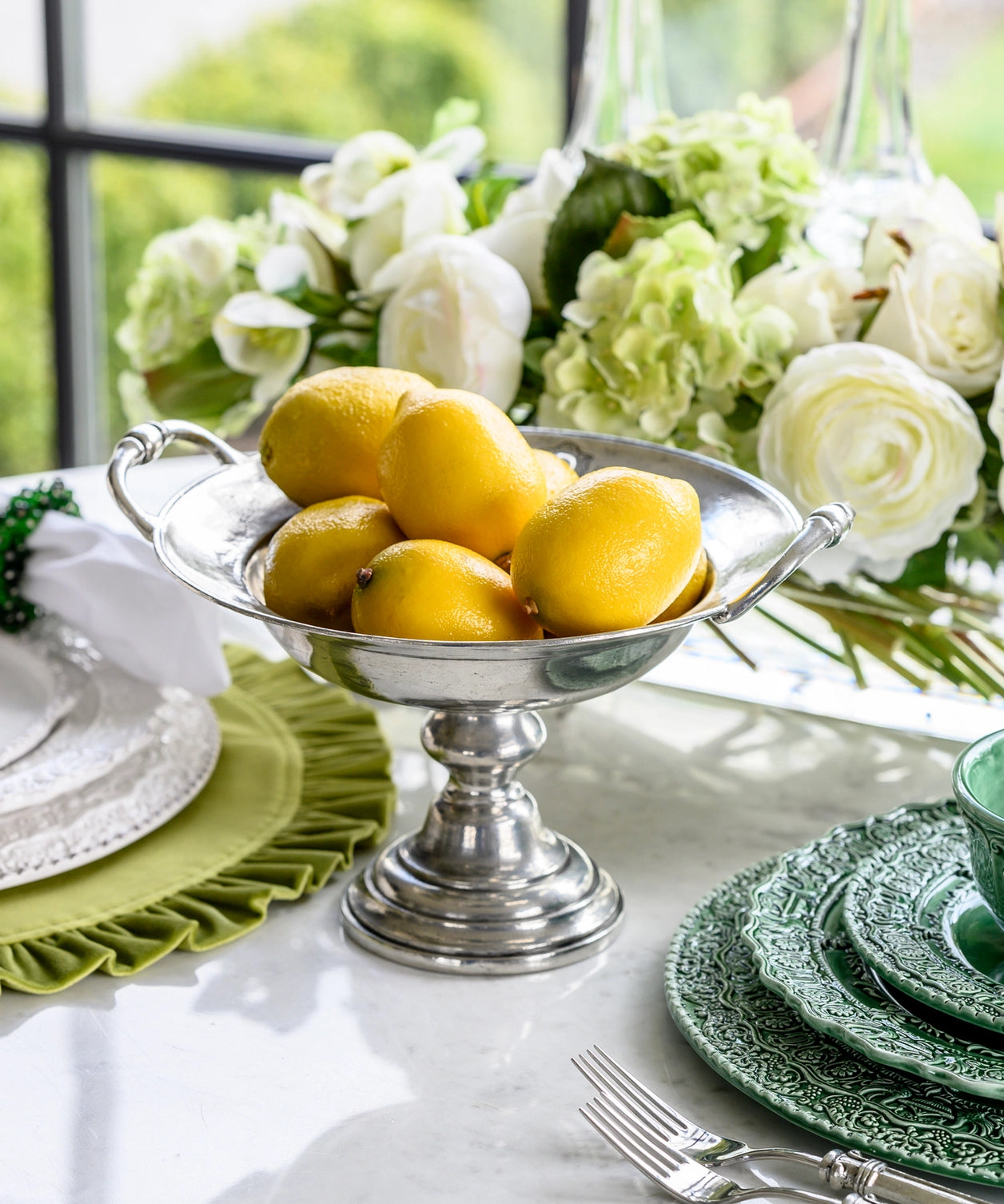 Pewter Pedestal Bowl with Handles