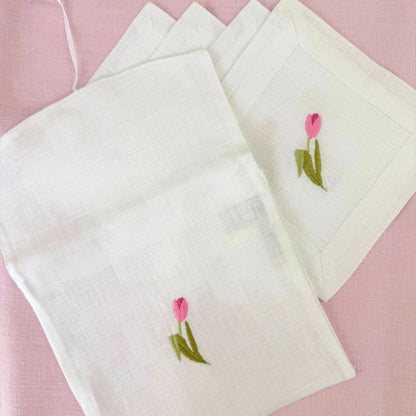 Cocktail Napkin Set - Pink Tulip