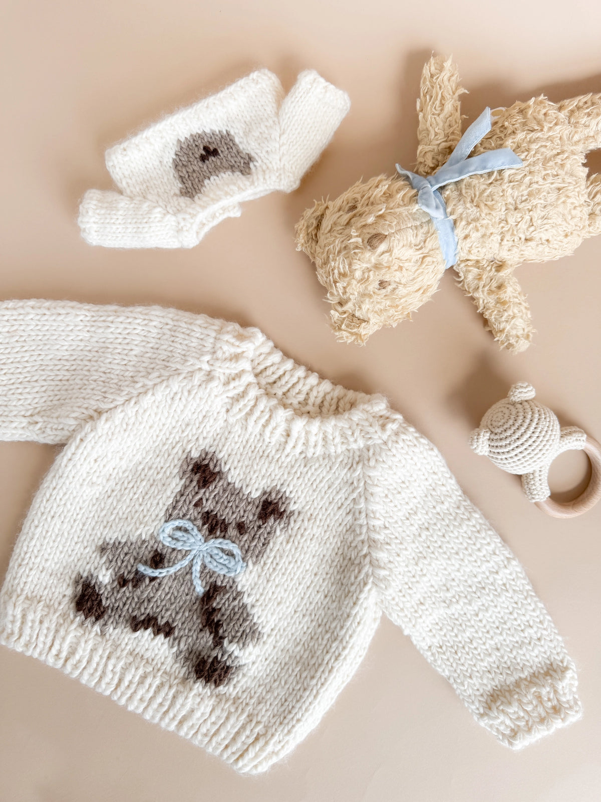 Baby Crew Neck Sweater - Teddy Bear Blue