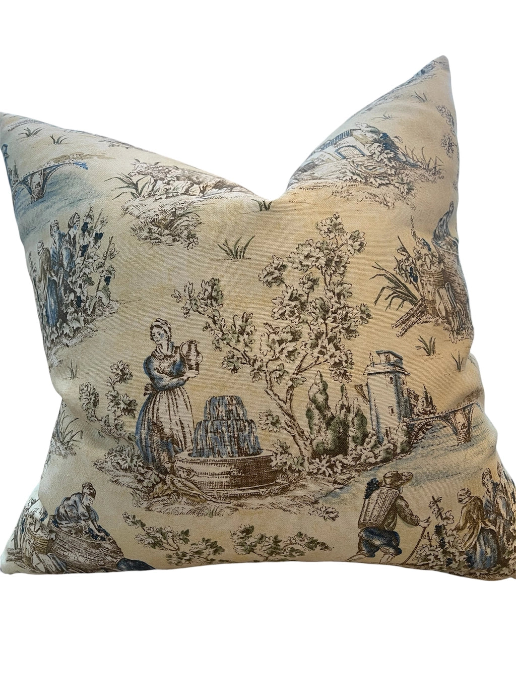 Pillow - Old World Toile in Cream/Brown with Feather Insert - 20"x 20"
