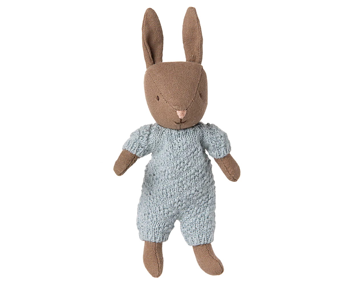 Rabbit in Knitted Suit - Brown/Blue