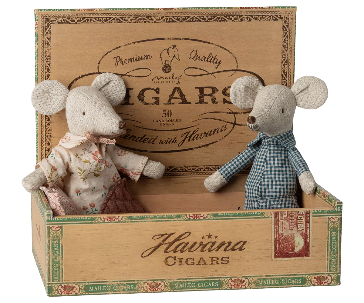 Grandma and Grandpa Mice in Cigar Box