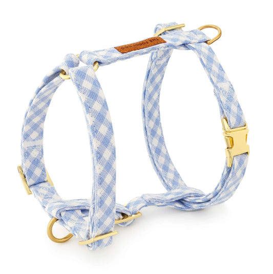 Sky Blue Gingham Spring Dog Harness