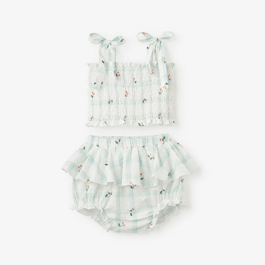 Strawberry Picnic Swiss Dot Smocked Tie Top & Bloomers