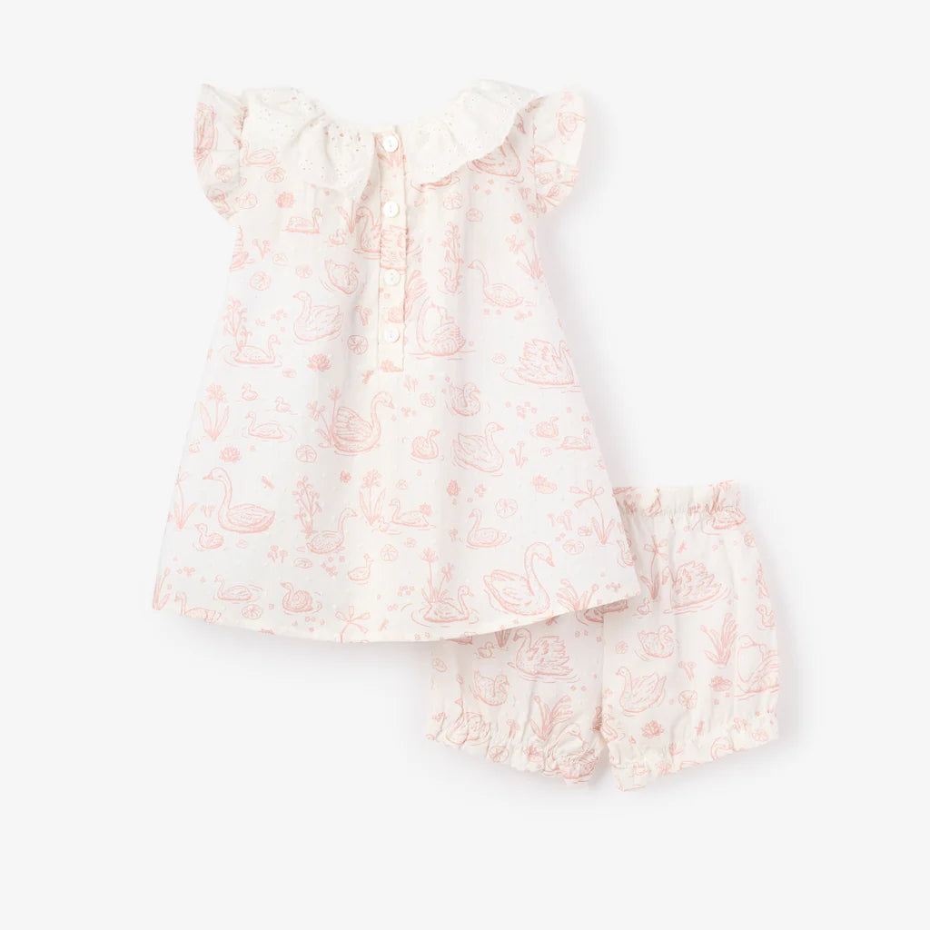 Dress with Bloomers - Swan Toile Swiss Dot