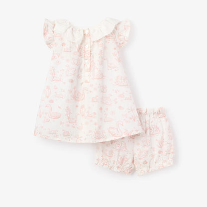 Dress with Bloomers - Swan Toile Swiss Dot