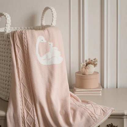 Baby Blanket - Cable Knit Swan
