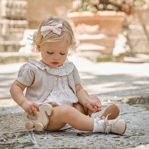 Cardigan Sweater - Embroidered Floral Bolero Taupe