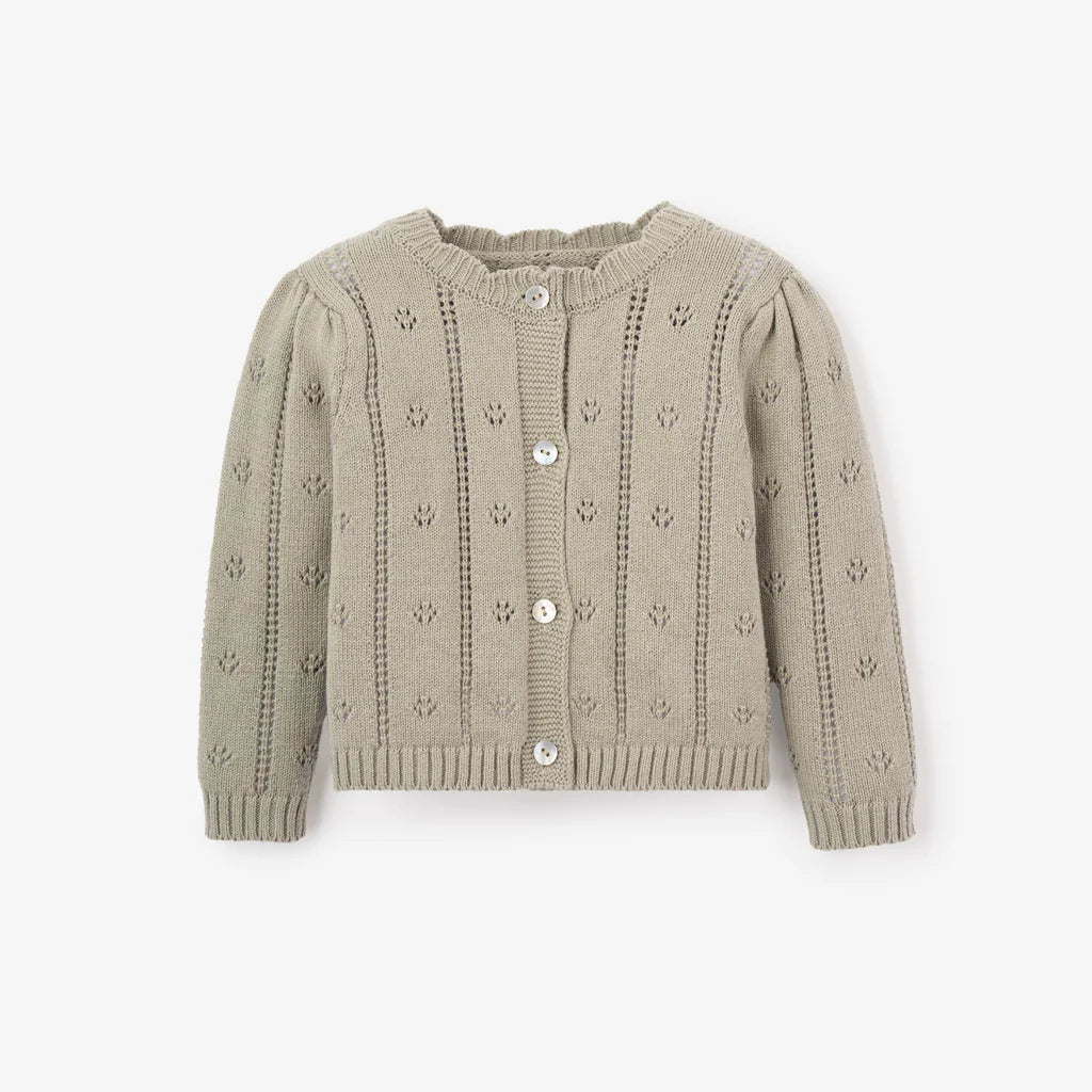 Cardigan Sweater - Sage Pointelle Knit