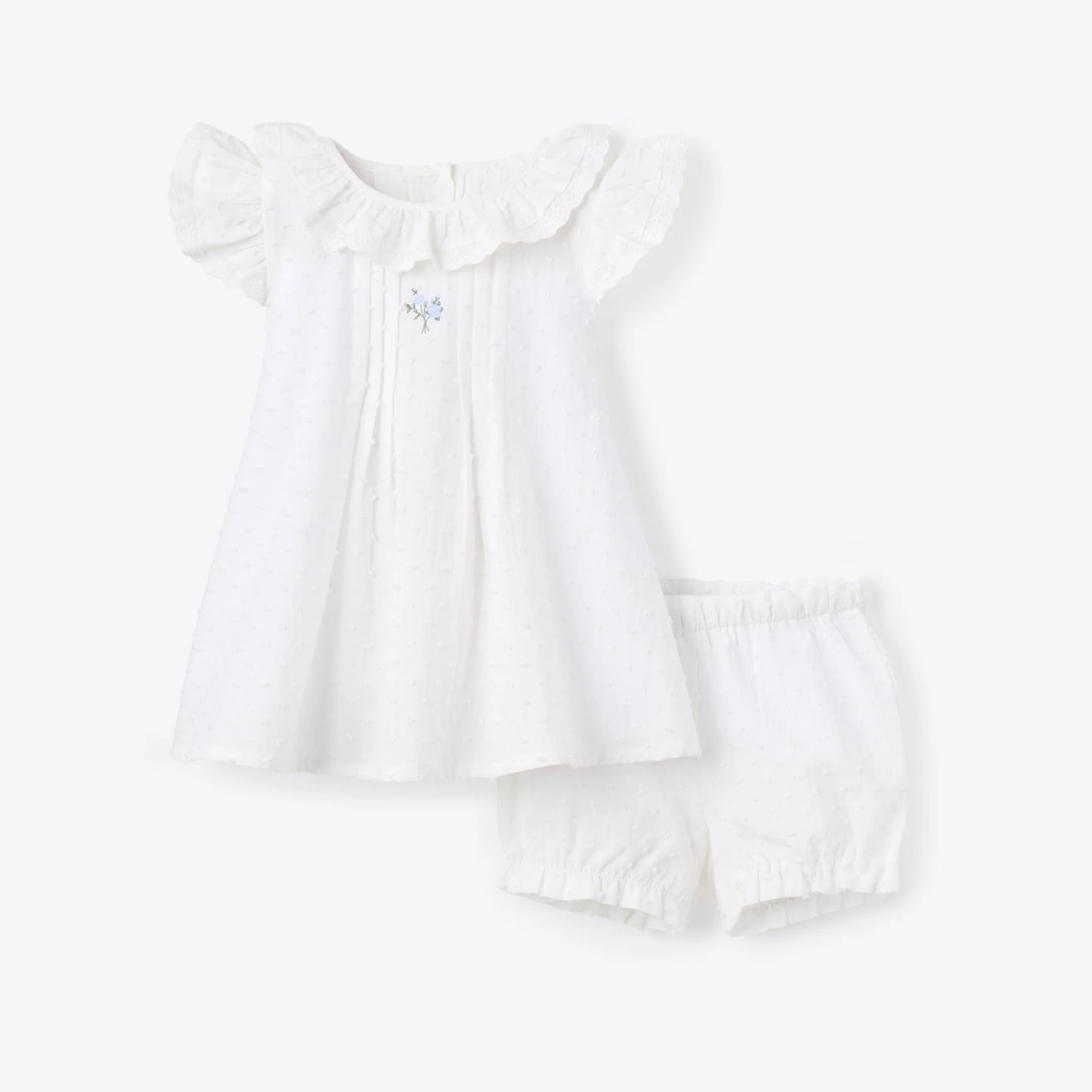 Dress with Bloomers - Swiss Dot Pintucked with Rose Embroidery