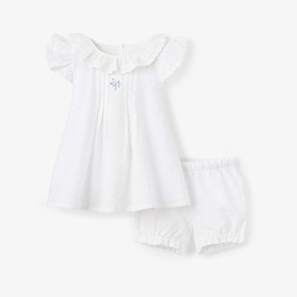 Dress with Bloomers - Swiss Dot Pintucked with Rose Embroidery