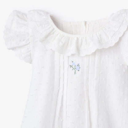 Dress with Bloomers - Swiss Dot Pintucked with Rose Embroidery