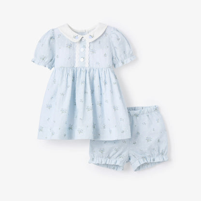 Dress with Bloomers - Blue English Rose Pintucked