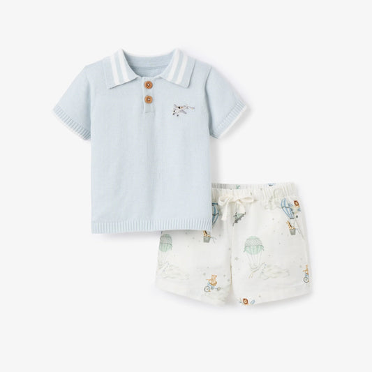 Knit Polo & Oxford Short Set - Up & Away