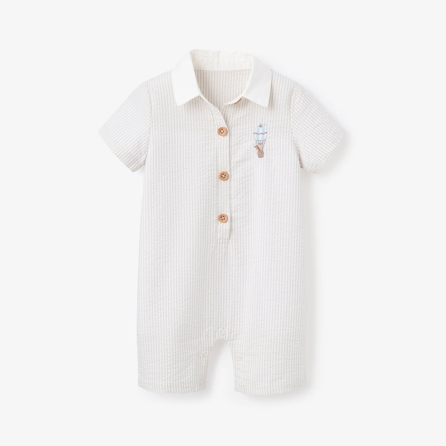 Shortall Romper - Up & Away Grey Seersucker