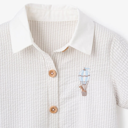 Shortall Romper - Up & Away Grey Seersucker