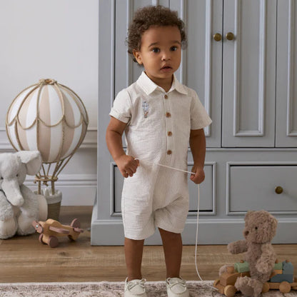 Shortall Romper - Up & Away Grey Seersucker