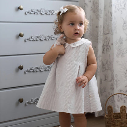Dress with Bloomers - Blue Seersucker with Bunny Embroidery