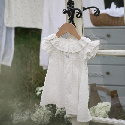 Dress with Bloomers - Swiss Dot Pintucked with Rose Embroidery