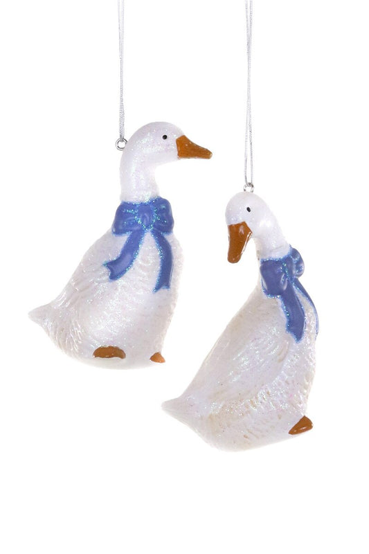 Ornament - Country Geese Dark Blue Bow (set of 2)