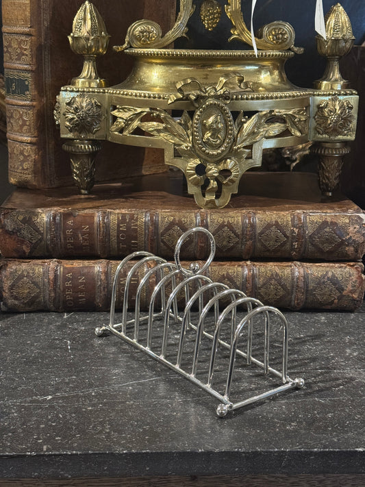 Antique 20th c. English Silverplate Toast Rack with Ball Feet (8 slots)
