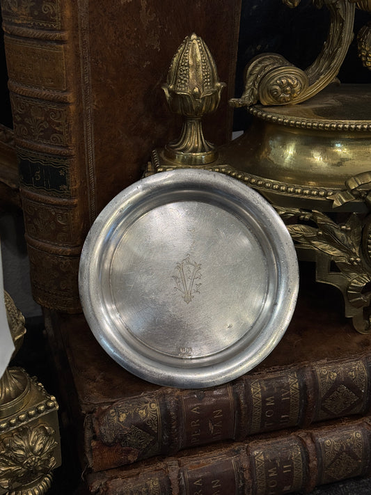 Antique 19th c. French Silverplate (metal blanc) Monogram Dish by Boulenger