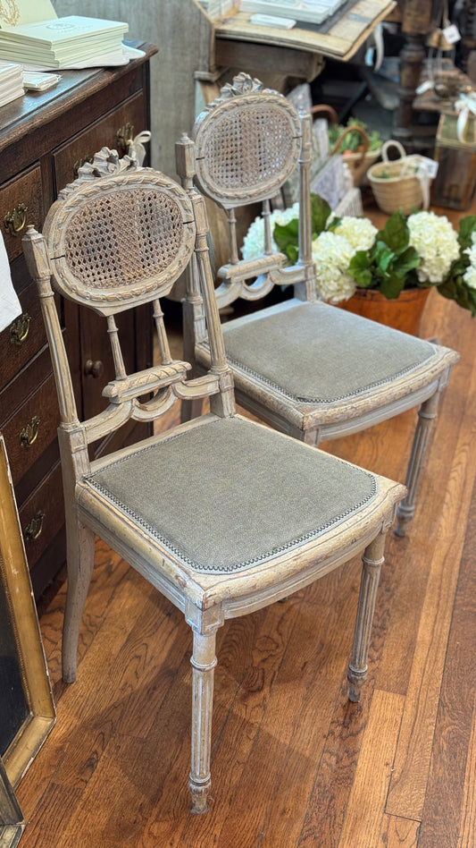 Antique 19th c. French Louis XVI Style Petite Side Chairs (pair)
