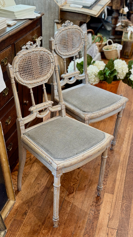 Antique 19th c. French Louis XVI Style Petite Side Chairs (pair)