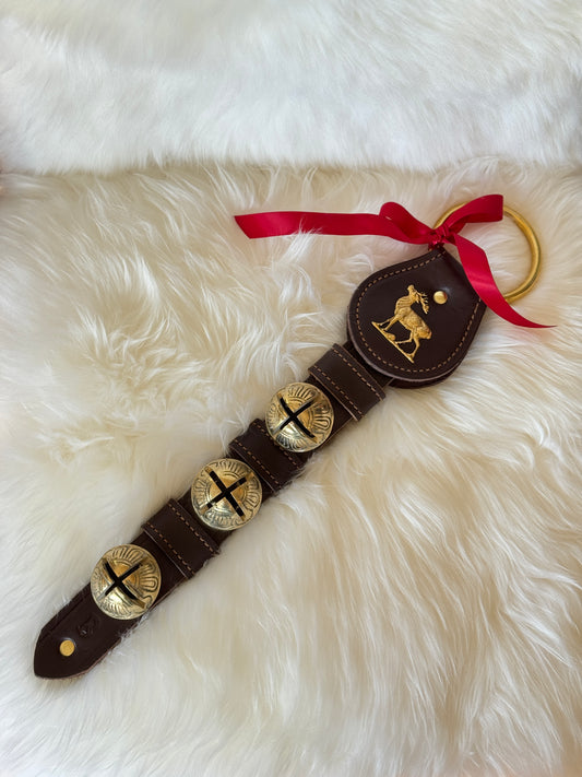 Solid Brass Sleigh Bells - 3 Bell Elk - Dark Brown