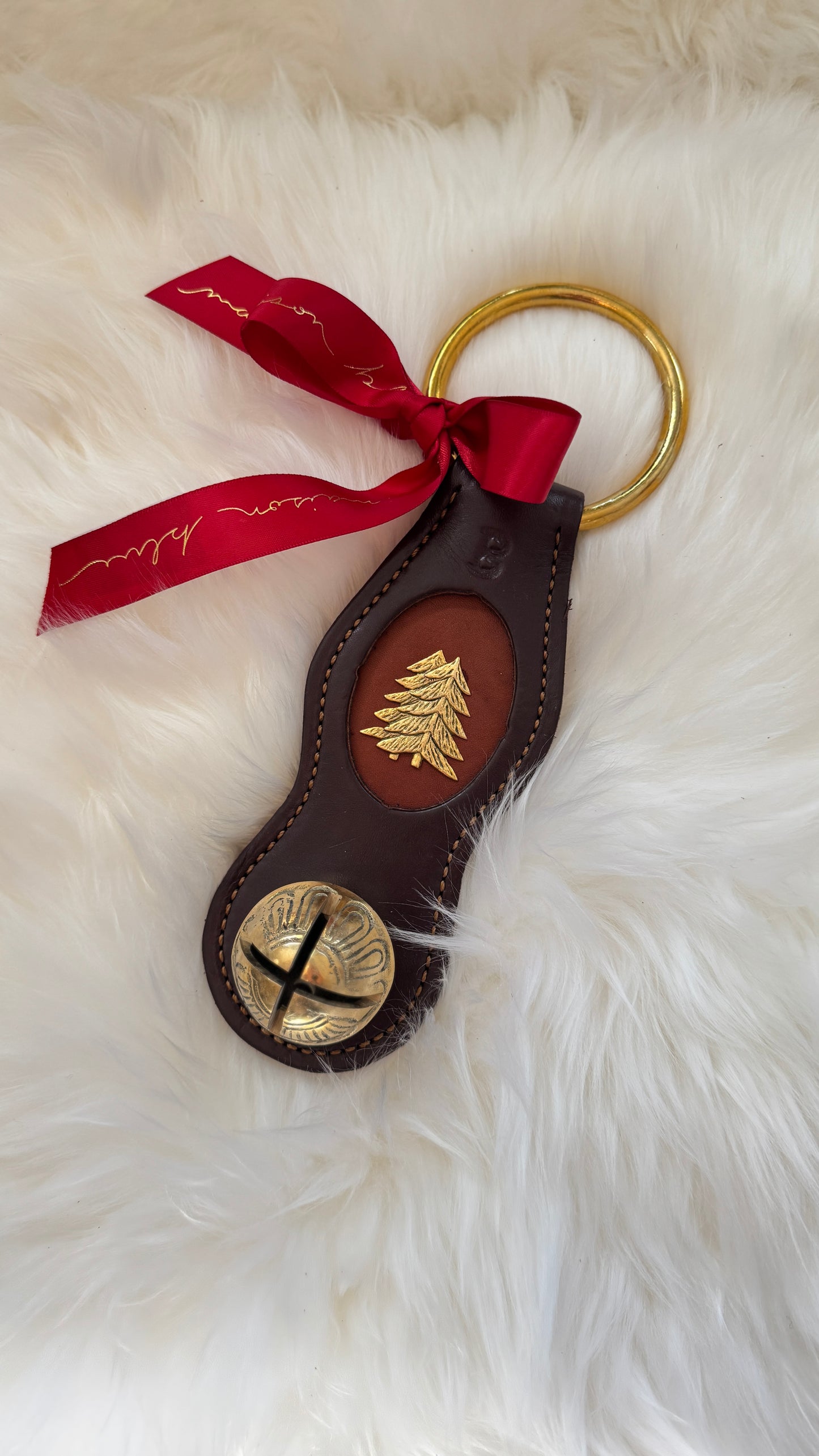 Solid Brass Sleigh Bells - Double Scallop Double Tree - Dark Brown/Chestnut