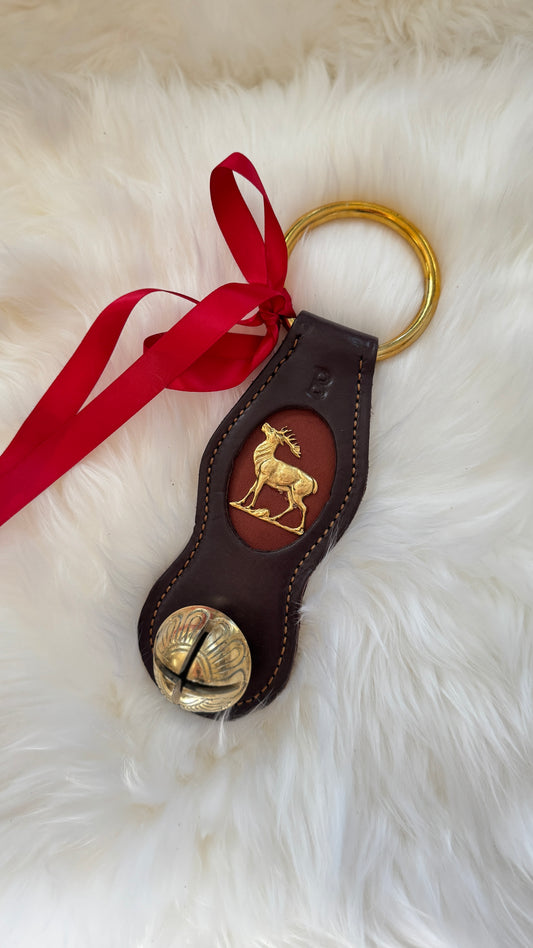 Solid Brass Sleigh Bells - Double Scallop Elk - Dark Brown/Chestnut
