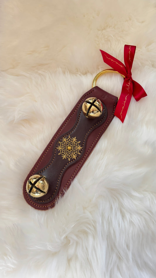 Solid Brass Sleigh Bells - Double Bell Snowflake - Burgundy/Dark Brown