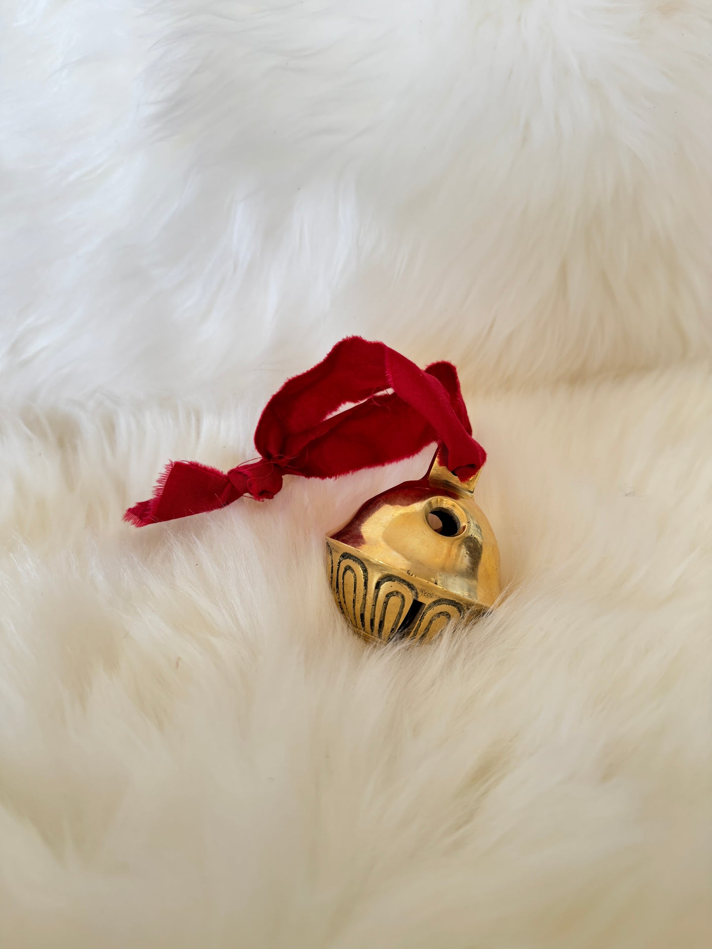 Solid Brass Sleigh Bells - Solid Brass #9 - Red Tie